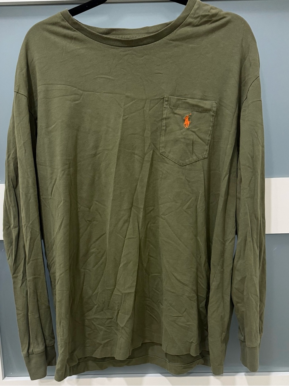 Polo by Ralph Lauren Olive Long-Sleeve Pocket Tee with Orange Pony